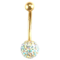 9ct Yellow Gold Aurora Multi Colour Crystal Belly Bar P702112