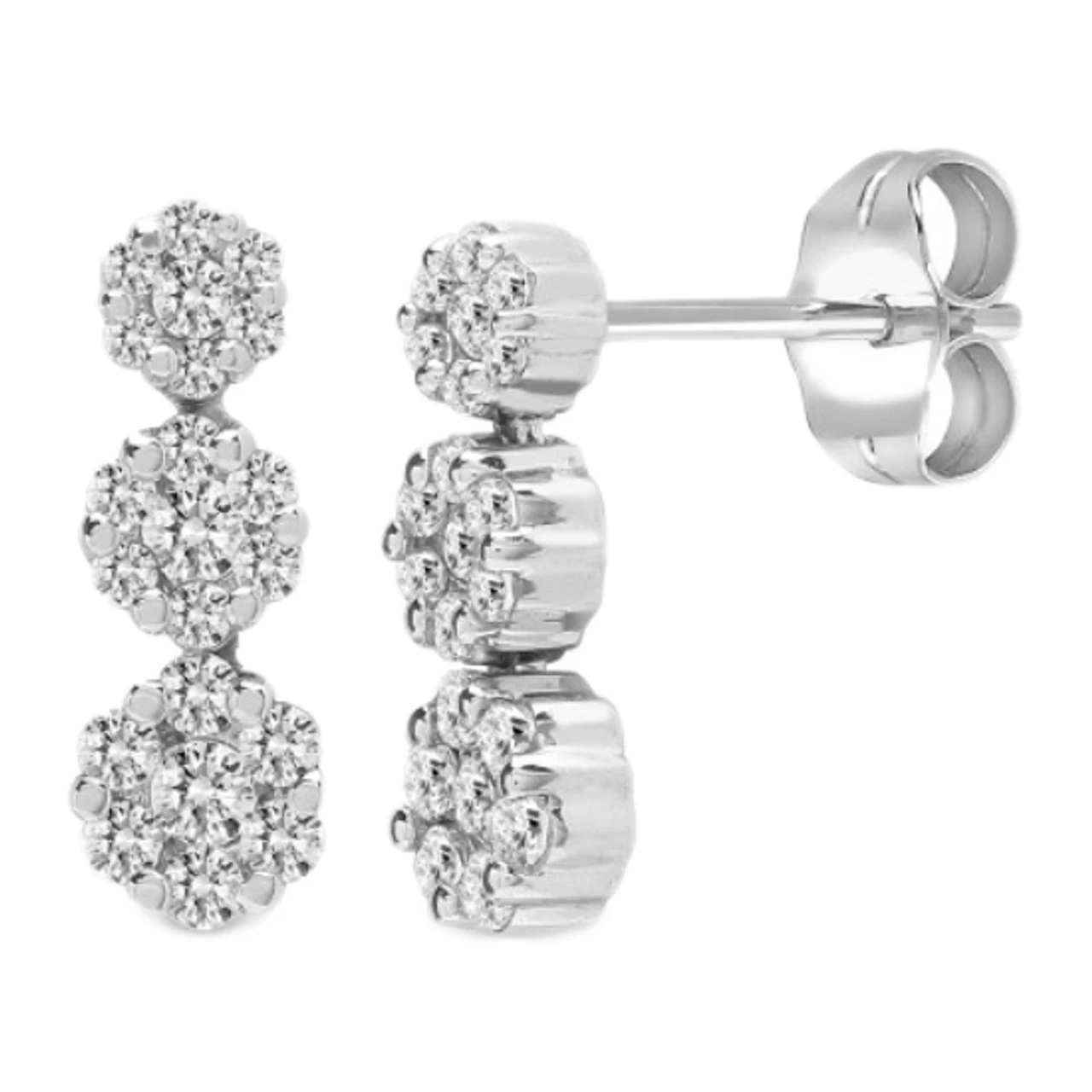 18ct White Gold 0.50ct Diamond 7 Stone Cluster 3 Drop Earrings P702E18-422-050