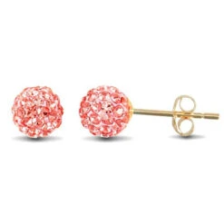 9ct Yellow Gold Pink Tinted Sparkling Crystal Set 6mm Ball Stud Earrings P702E9-216