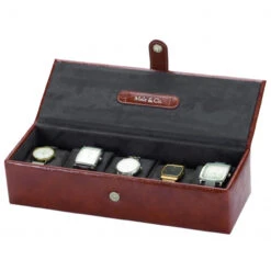 Mele & Co Raffles Brown Bonded Leather Watch Box For Men Fits 5 Watches 1558
